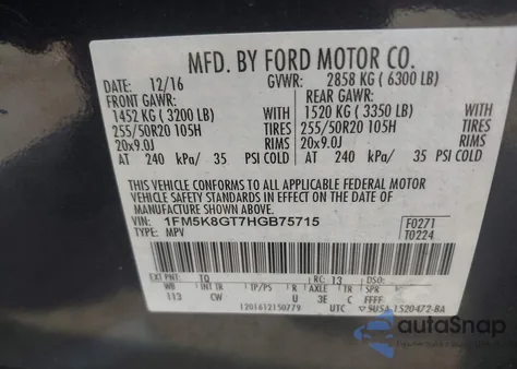 2017 Ford Explorer Sport z USA, uszkodzony, nr VIN 1FM5K8GT7HGB75715